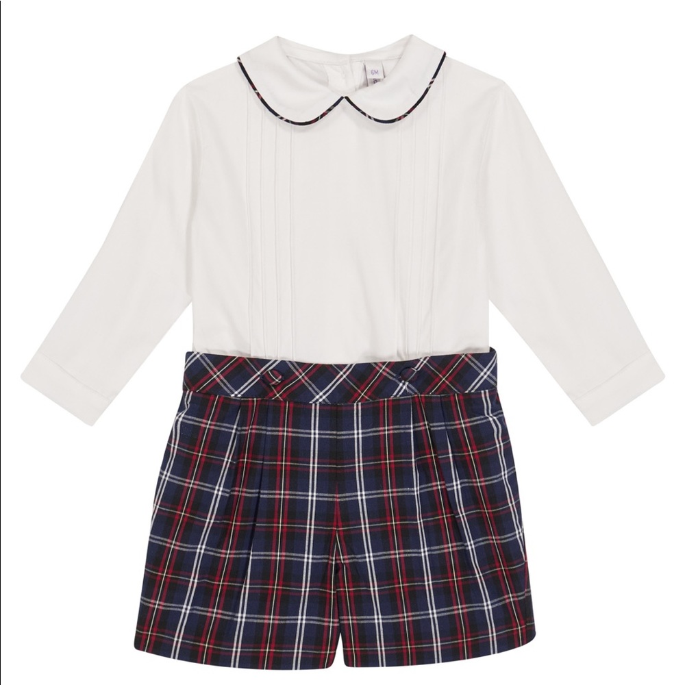 NWT Rachel Riley Tartan Short and Shirt Set 6 Mos
